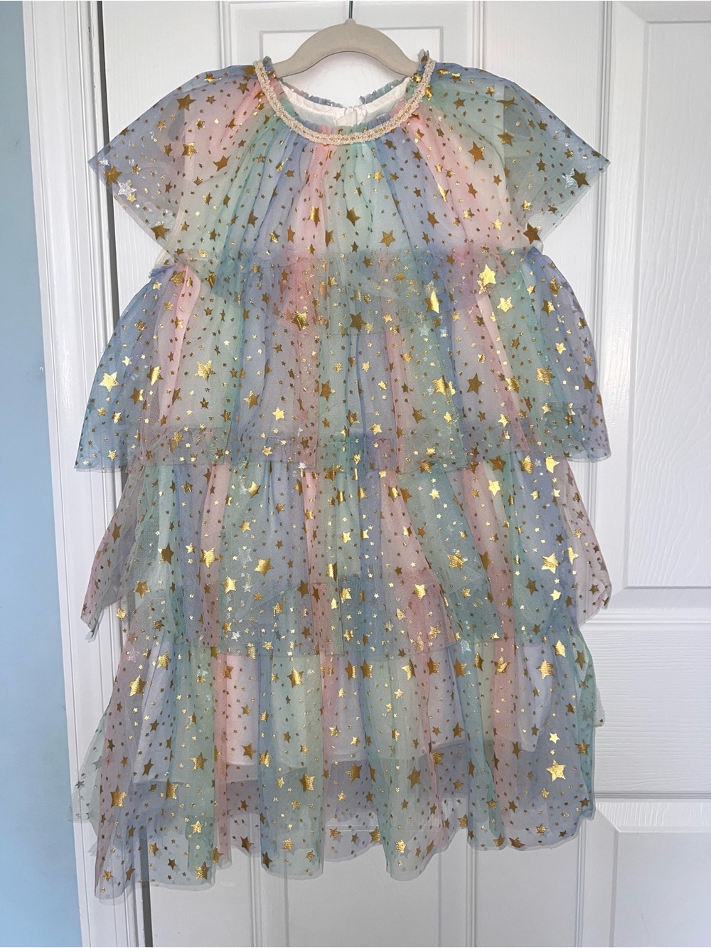 Lola and the Boys Pastel Rainbow Tulle Dress with Gold Star Accents